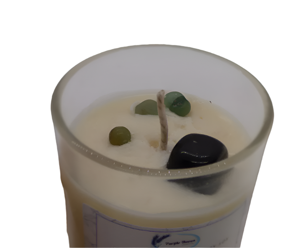 Aromatherapy Candle with Healing Crystal, crafted from pure soy wax and essential oils for a soothing ambiance.